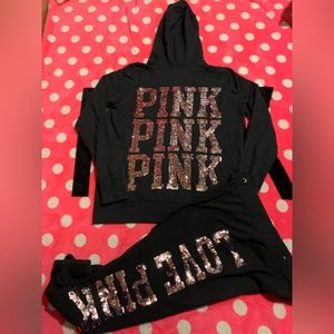 VS Pink rose gold full zip jogger set